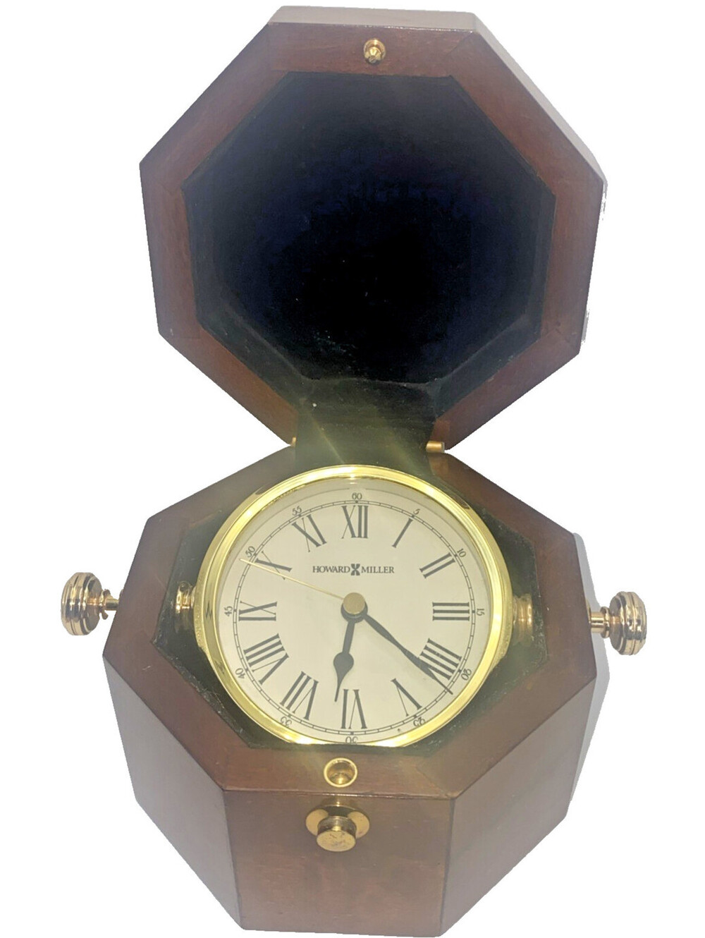 Howard Miller Octagon Wood Desk Clock Hidden Storage Box Mantel Clock